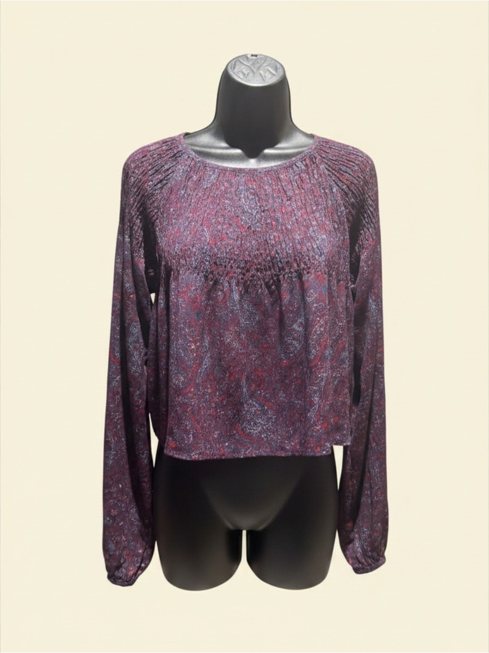 Staring at Stars Purple Paisley Smocked Yoke Long Sleeve Top